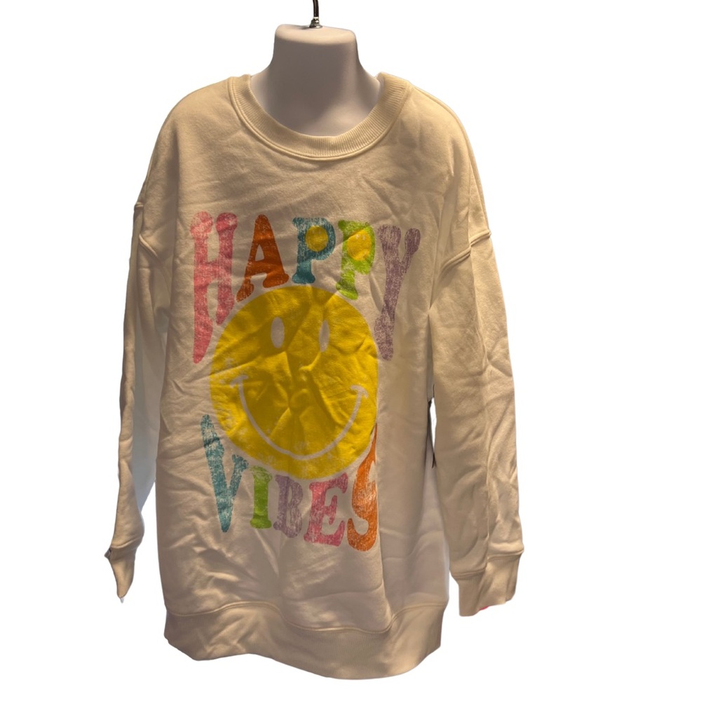Art Class Girls M 8 White Good Vibes Fleece Long Sleeve Shirt